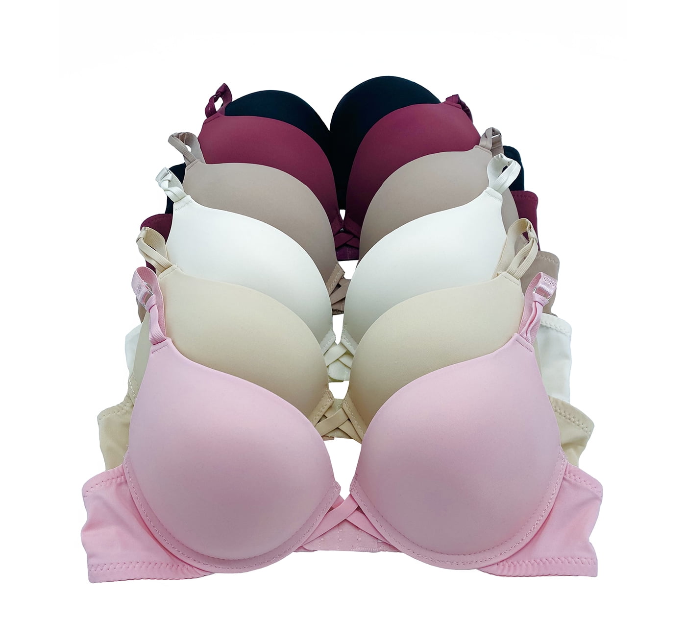 6 pcs Max Lift Power Wired Add 2 Cup Sizes T-Shirt Double Push Up Bra B/C  34B (87044-62R5+6) 