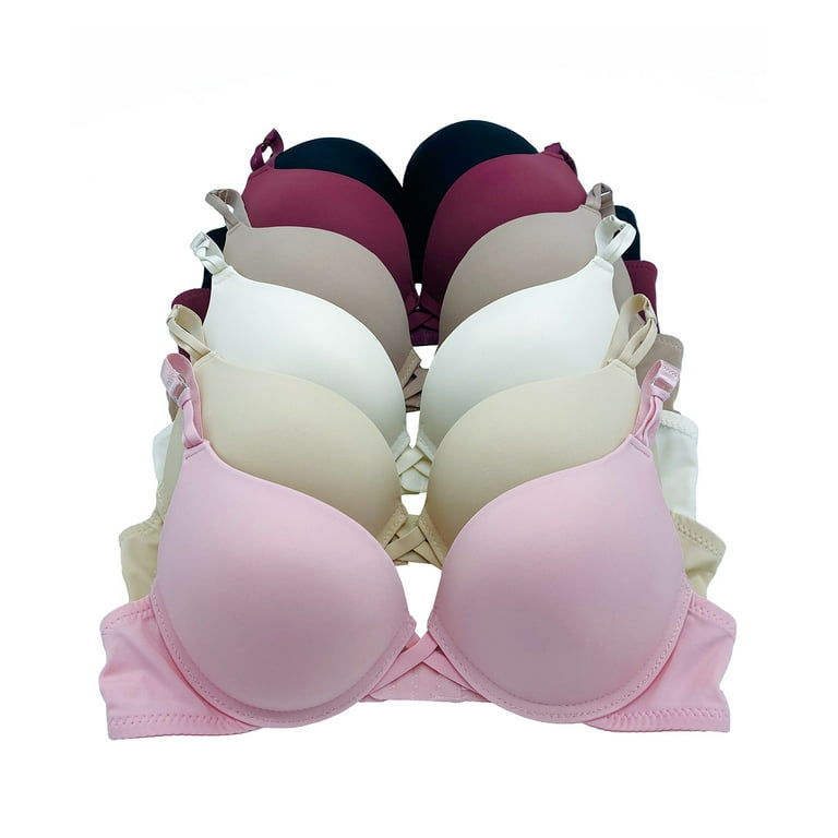 6 pcs Max Lift Power Wired Add 2 Cup Sizes T-Shirt Double Push Up Bra (32B)  