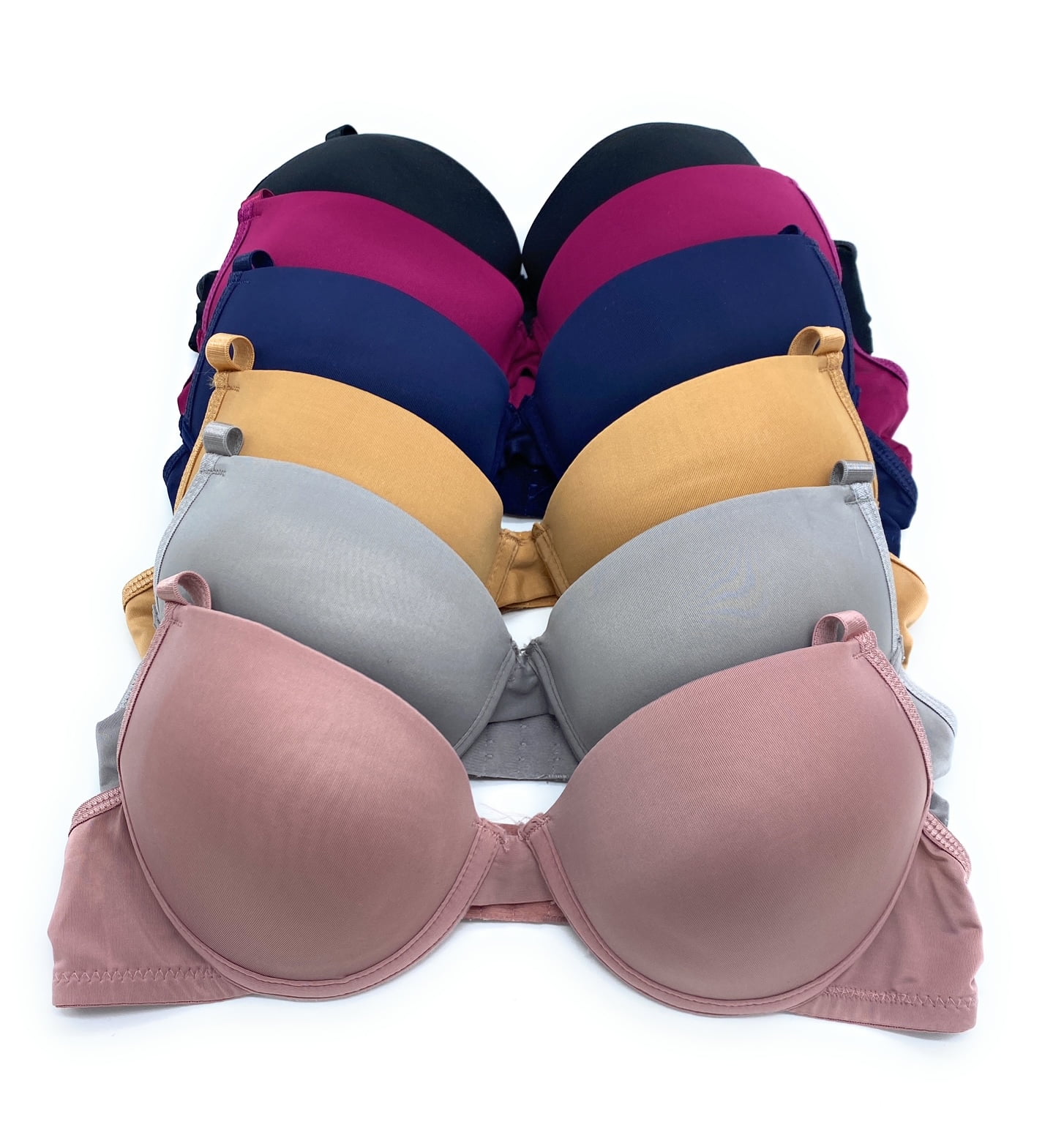 6 pcs Max Lift Power Wired Add 2 Cup Sizes T-Shirt Double Push Up Bra B/C 36B (87045-64R5+6)