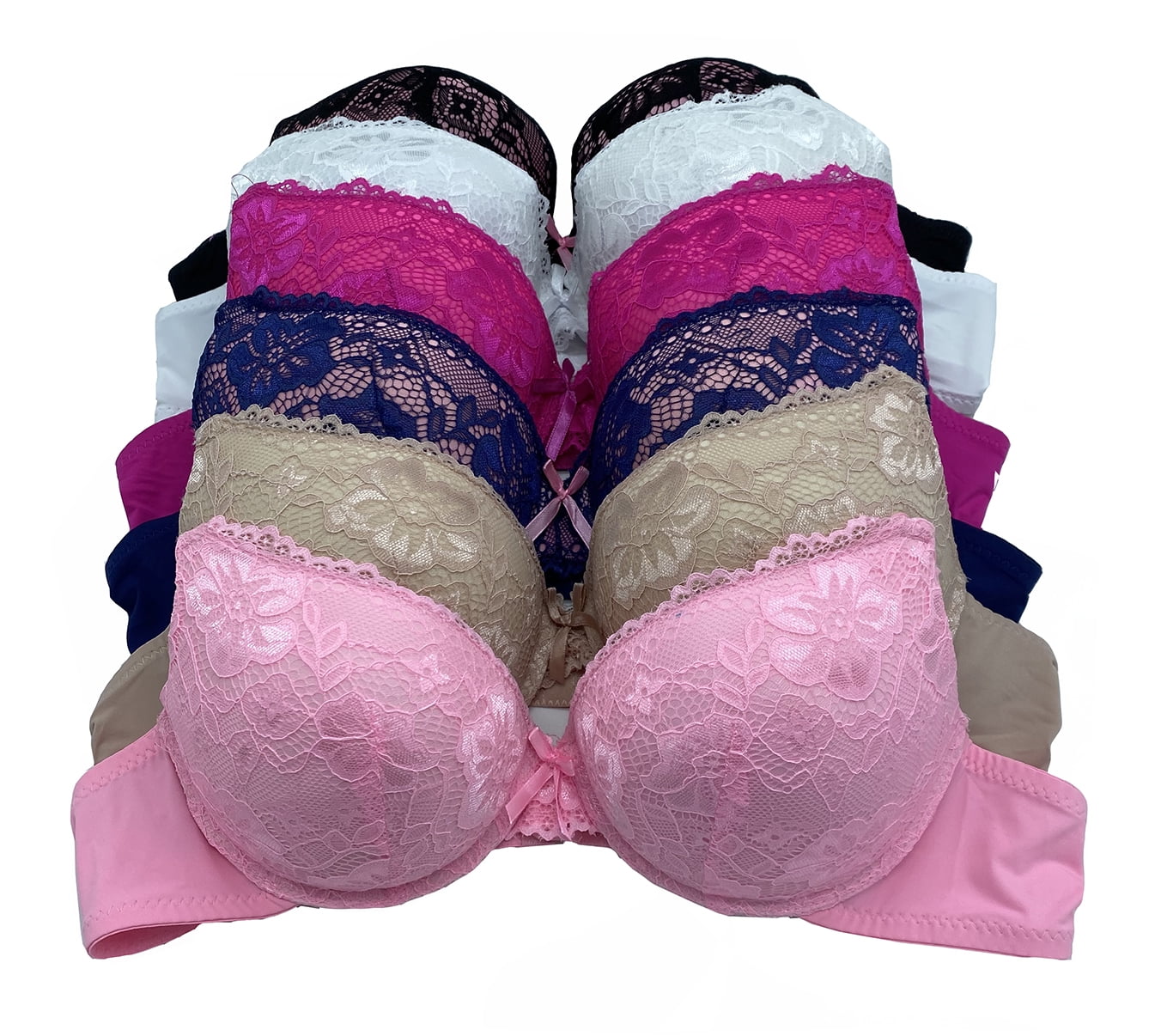 Women Bras 6 Pack of Double Pushup Lace Bra B Cup C Cup (38B) at