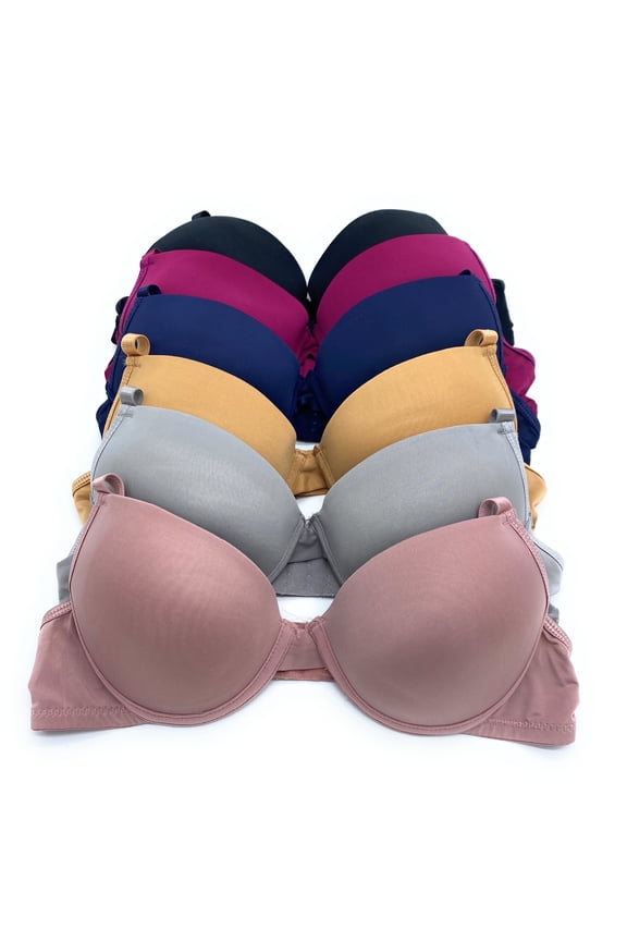 6 pcs Max Lift Power Wired Add 2 Cup T-Shirt Double Push Up Bra 34A