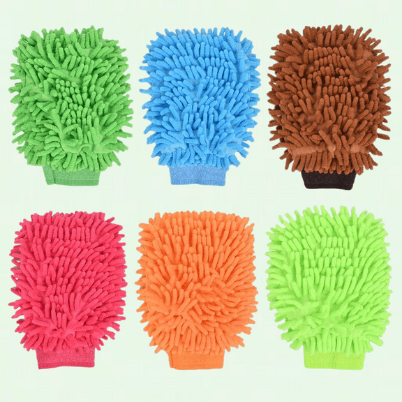 6 pcs Microfiber Car Wash Mitts, Double Sided Chenille Mitts for Car Cleaning (Small)