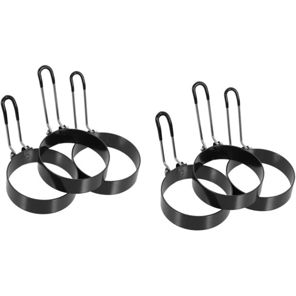 6 pcs Nonstick Handle Non-stick Poacher Kitchen Rings Stainless Shapers Steel Round Cooking Stick Molds Omelette Egg Beefsteak Mini Restaurant Home Dia Omelet with and Baking