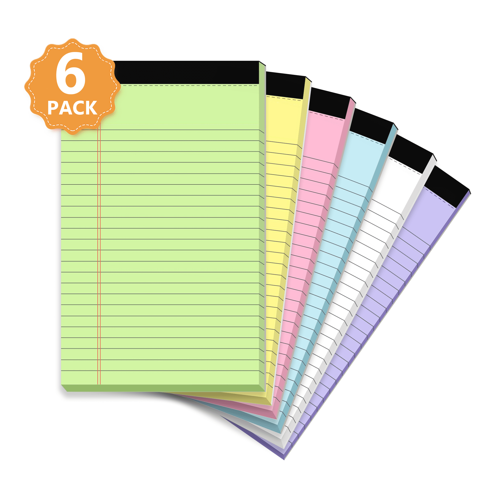 6 Pack Colored Legal Pads 5x8 Inch, College Ruled Note Pads, Micro Perforated 50 Sheets Writing Notepads for Office School Home Use