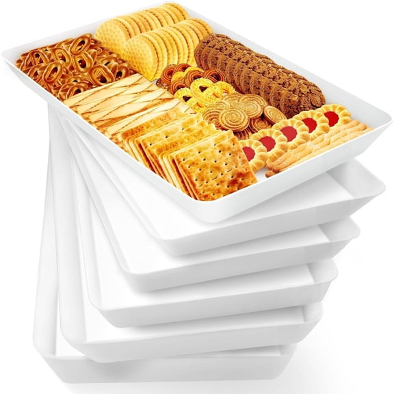 6 pcs Serving Tray for Entertaining, Serving Platters for Fruit, Cookies, Dessert, Snacks, Reusable Plastic Trays for Serving Food and Pantry Organization in Kitchen & for Parties