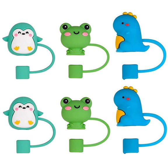 6-Pack Silicone Straw Caps Cute Cartoon Straw Tips Covers Reusable Drinking Straw Accessories