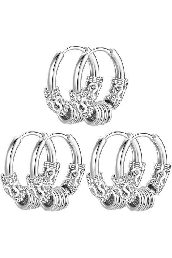 6 pcs Tiny Hoops Statement Earrings Stainless Steel Mens Earrings Dragon Totems Ear Hoops