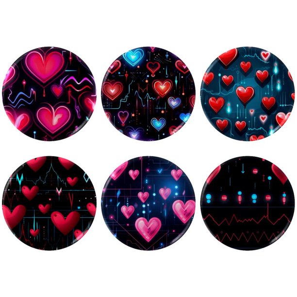 6 pcs Valentine's Day Love Heartbeat Custom Pins, Custom Buttons, Design Your Own Personalized Pinback Button Badges