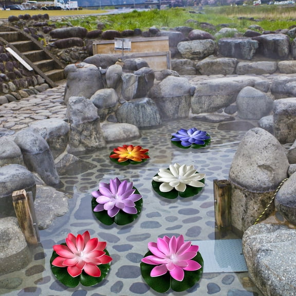 6 pcs Waterproof Floating Lotus Light -LED Floating Flower Light Battery Operated Water Activated Warm White Pool Flower Lamp Wedding,Anniversary,Garden,Swimming Pool Decoration