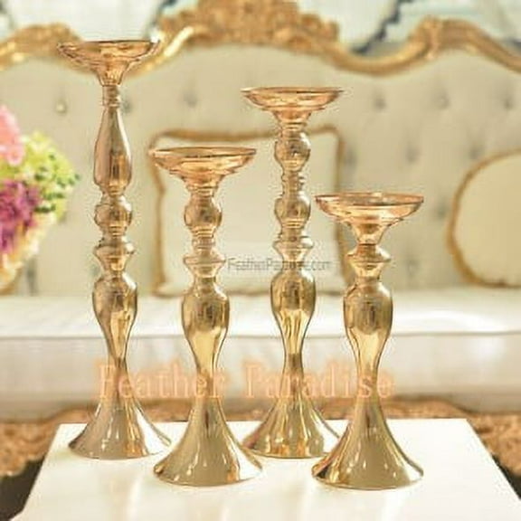 6 pcs Wedding Floral Stand /Pillar Candle Holder Flower Feather Ball Centerpiece Stand Reversible- Gold 20 inches High New!!!