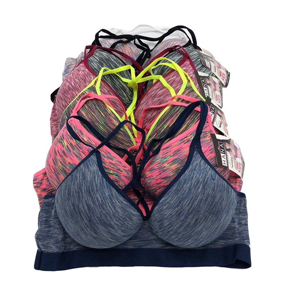 6 pcs Wire Free Gym Light Padded Raceback Cotton Sports Bra B/C/D Cup (34C, 422-MayHaveStain)