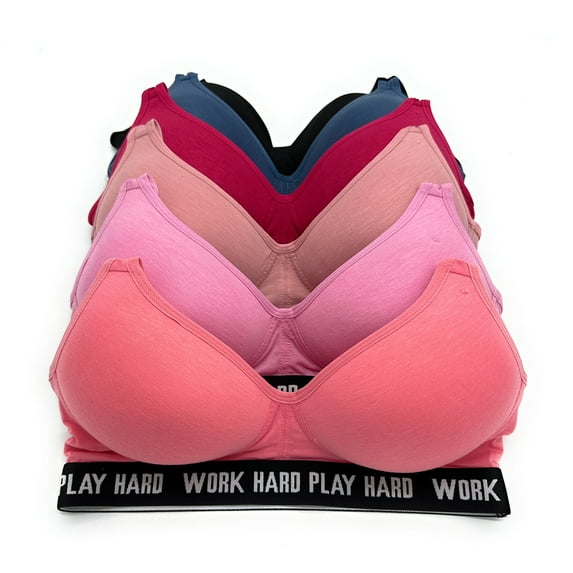 6 pcs Wire Free Gym Light Padded Raceback Cotton Sports Bra B C D Cup 38D (6826-55R4-55RE4-61R5)