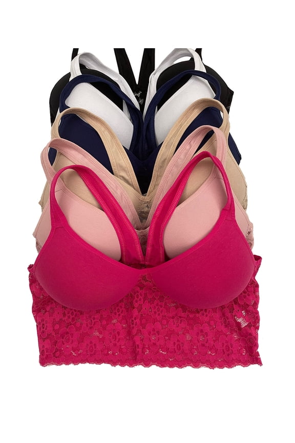 6 pcs Wire Free Gym Light Padded Raceback Cotton Sports Bra B/C/D Cup