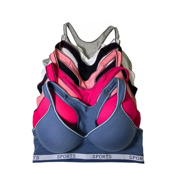 6 pcs Wire Free Light Padded Spandex Cotton Sports Bra B C D Cup (34C)