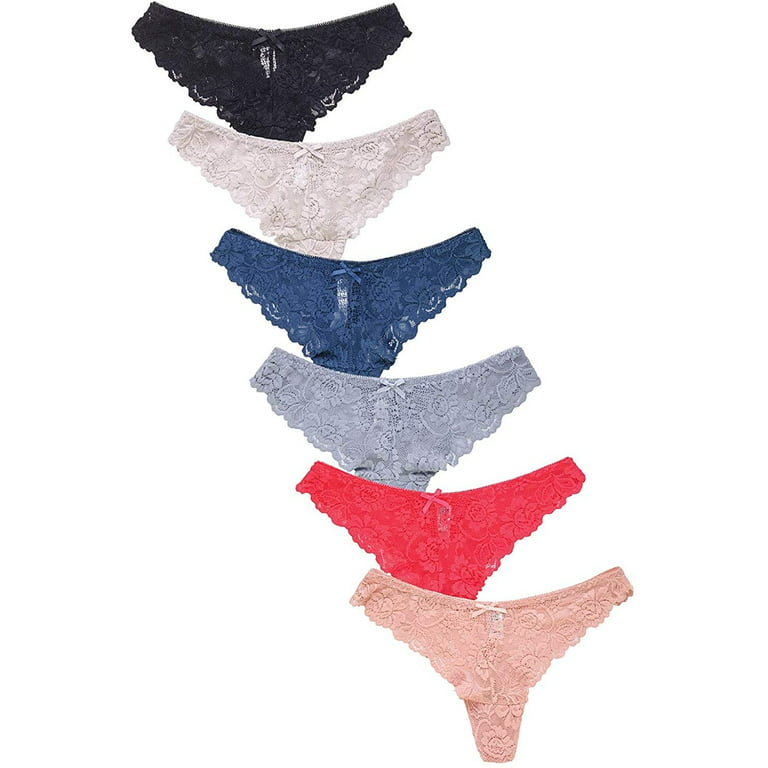 6 pcs Women Cotton/Nylon Basic Plain Lace String Thong Panty S/M/L/XL  (Large)