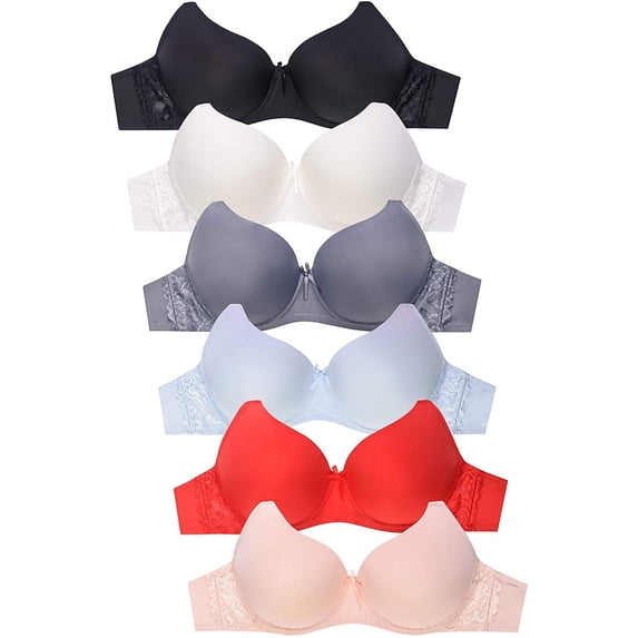 6 pcs Women's Wired Basic Regular Padding Everyday Bras B/C Cup (36D)