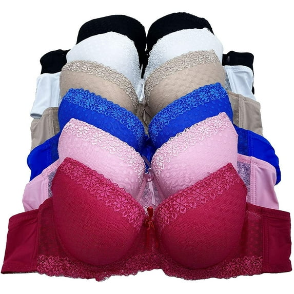 6 pcs Women's Wired Basic Regular Padding Everyday Bras B/C Cup (38C)