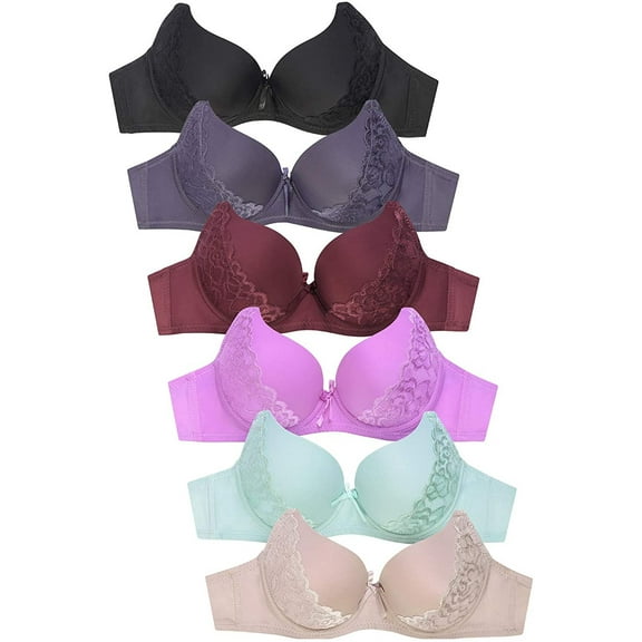 6 pcs Women's Wired Basic Regular Padding Everyday Bras B/C Cup (40DD)