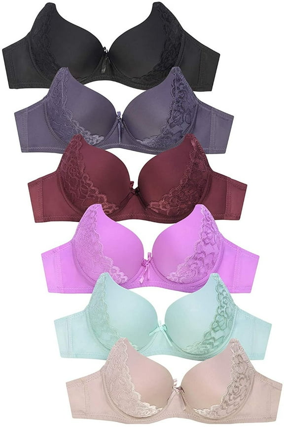 6 pcs Women's Wired Basic Regular Padding Everyday Bras B/C Cup (40DD)