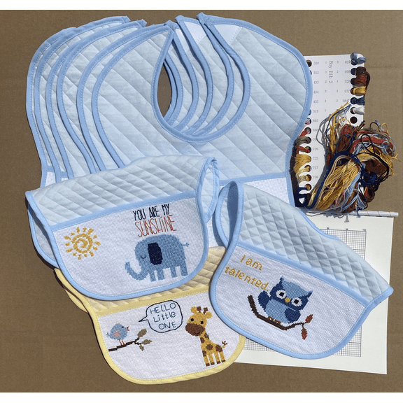6 pcs blue cotton cross stitch baby bib 14count aida cross stitch bib