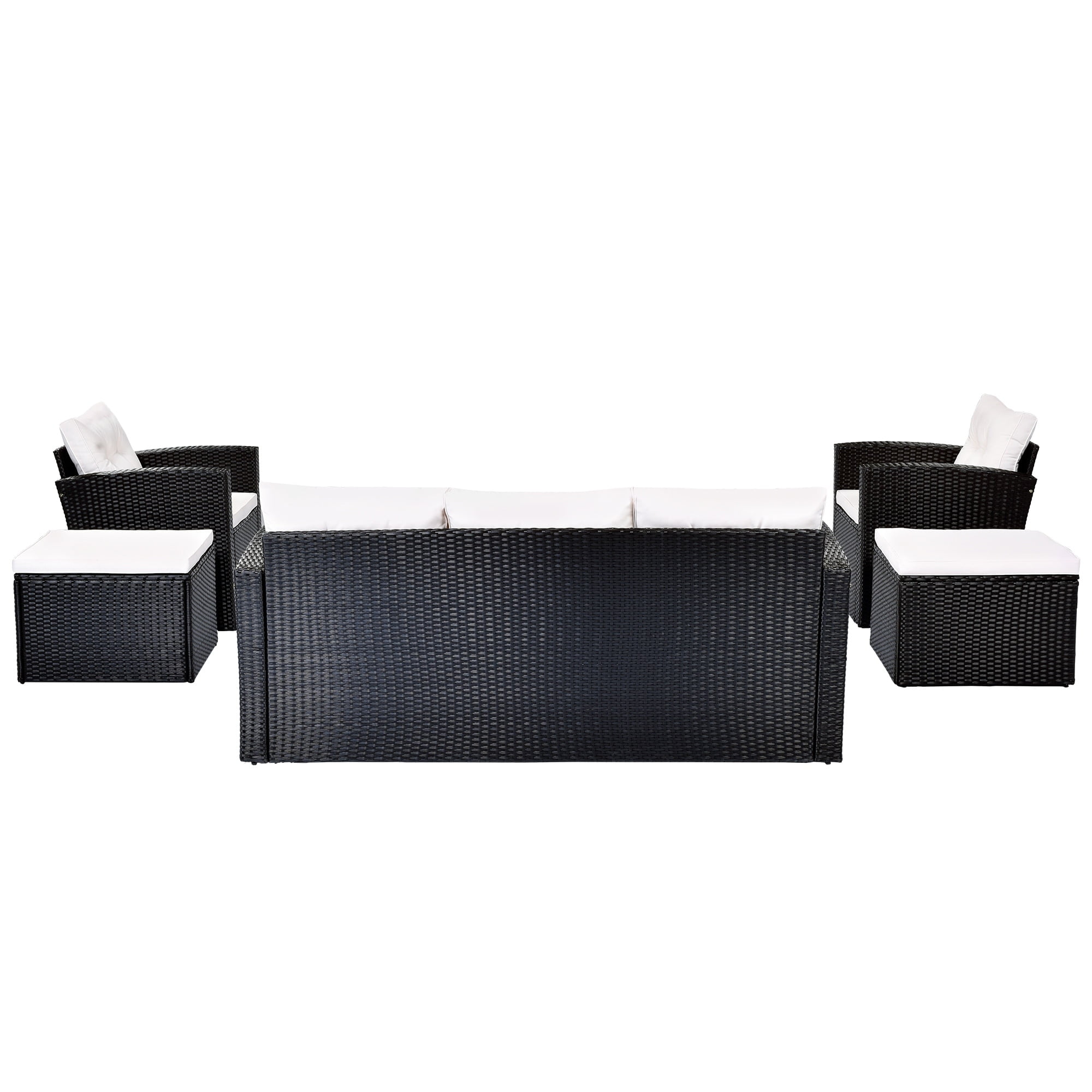 7-Person Dark Grey Wicker and Light Grey Cushion Outdoor Patio Set