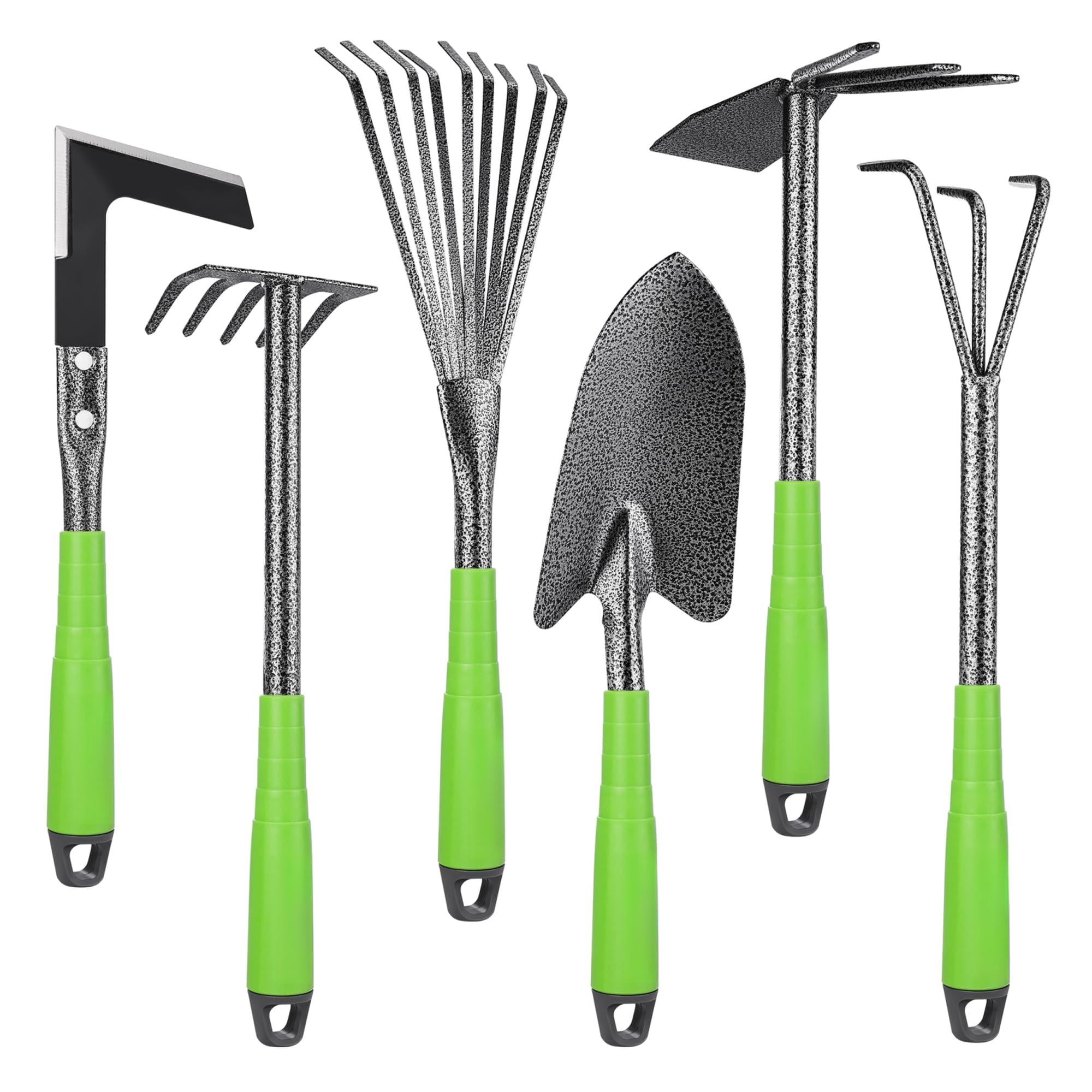 6-piece Garden Tool Set  Heavy Duty Gardening Hand Tools With Soft Rubber Handle Including Trowel Rakes 2-in-1 Hoe And Crack Weeder Ideal Gifts For Men Women