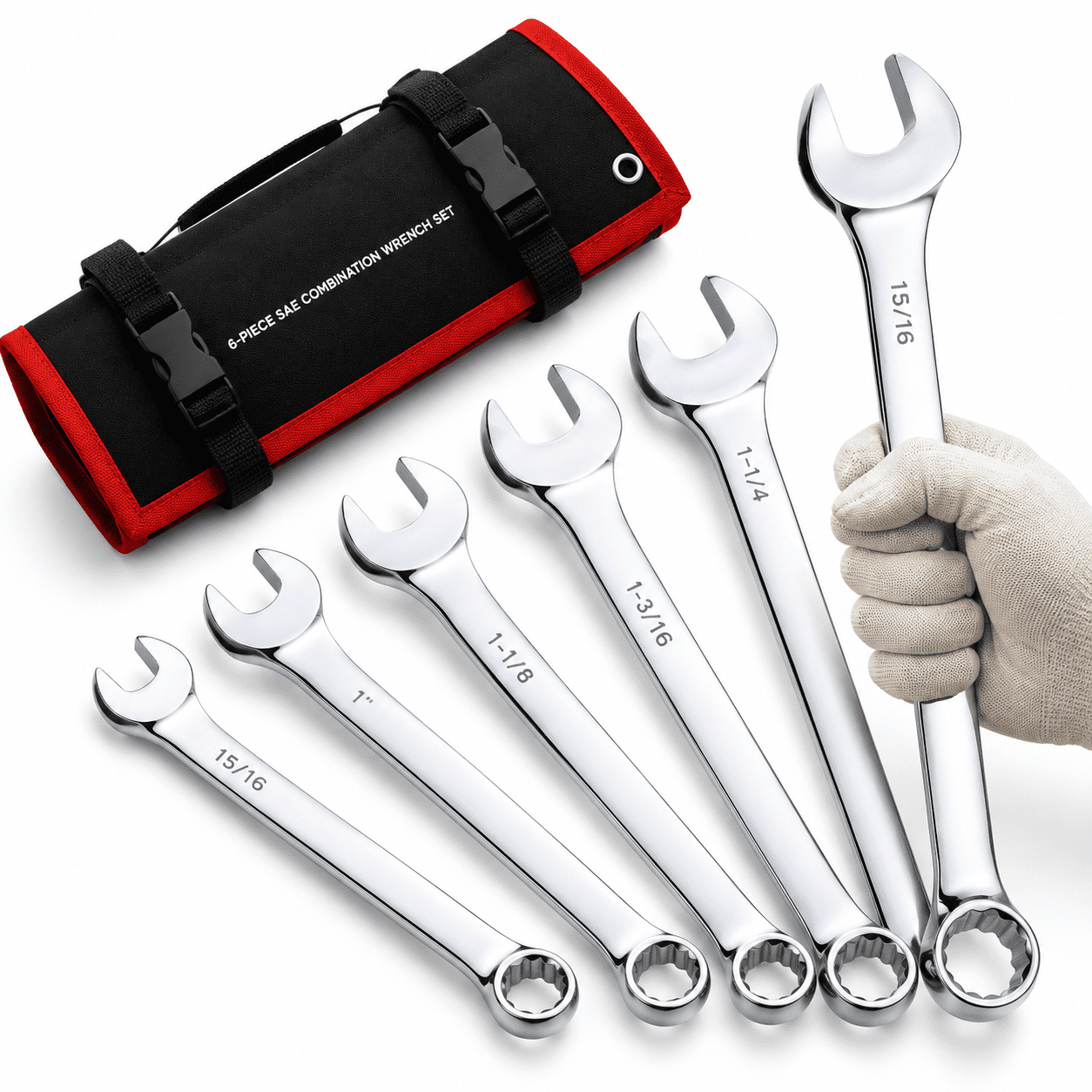 6-piece Large SAE Wrench Set 12-point Box End Drop Forged Chrome-plated ...