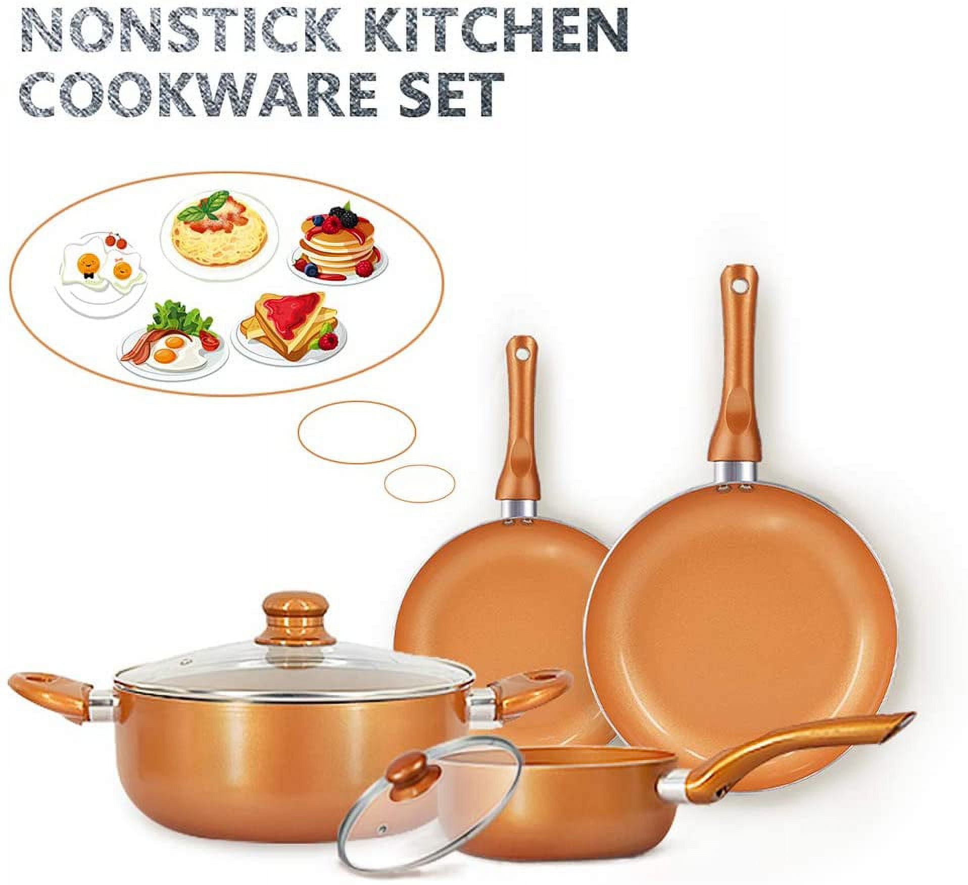 M MELENTA Pots and Pans Set Ultra Nonstick, Pre-Installed 11pcs Cookware  Set Copper with Ceramic Coating, Stay cool handle & Nylon Kitchen Utensils