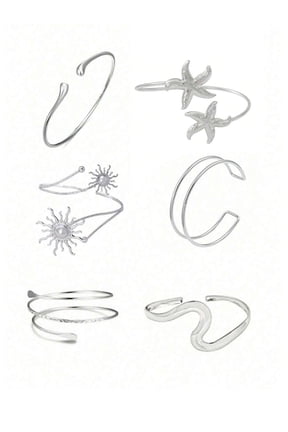 6 piece Silver Set 6-Piece Silver Tone Adjustable Cuff Arm Band Set