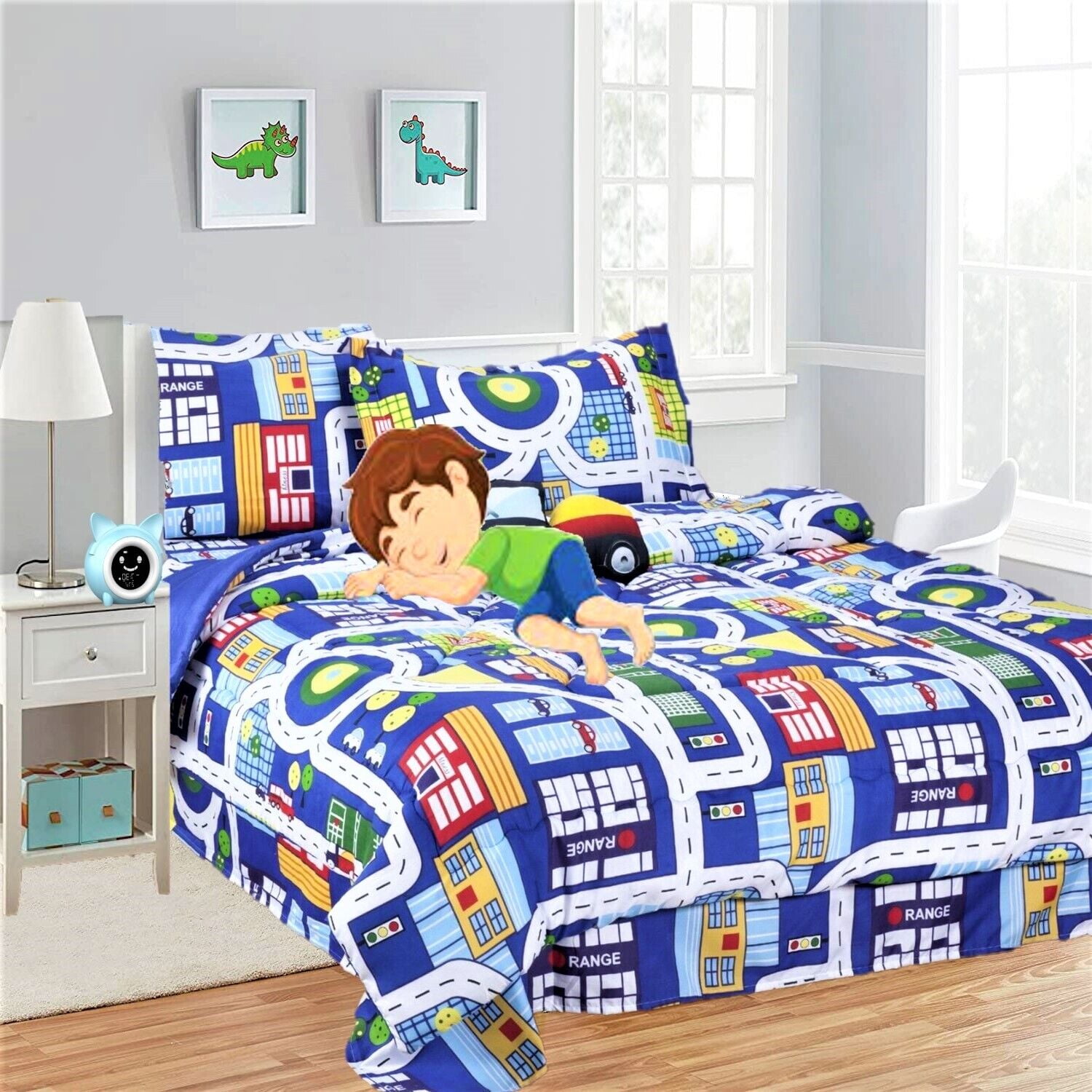 6 piece Twin city truck bed in bag comforter and sheet set for