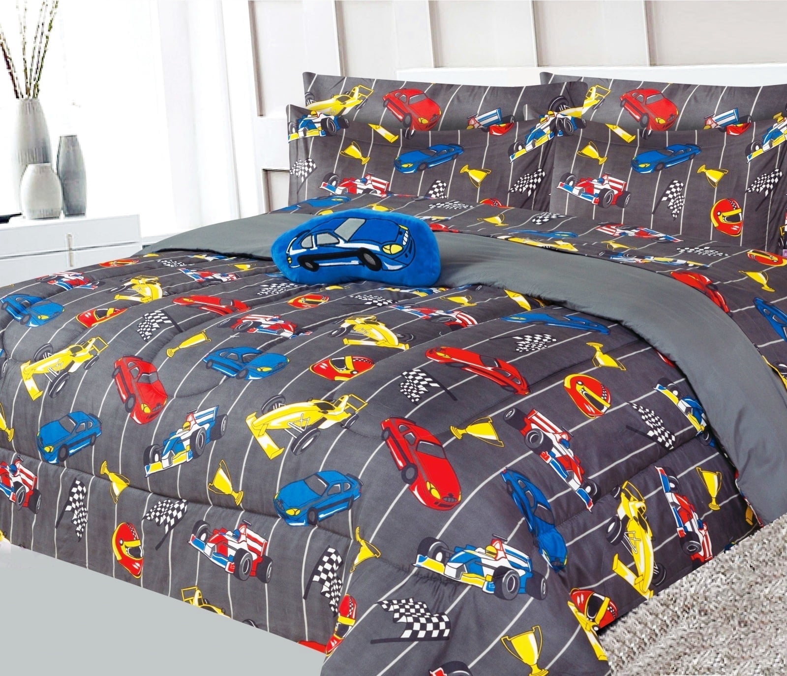 6 piece Twin city truck bed in bag comforter and sheet set for Kids and Teens