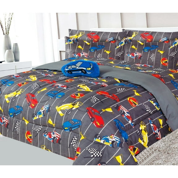 6 piece Twin city truck bed in bag comforter and sheet set for Kids and Teens
