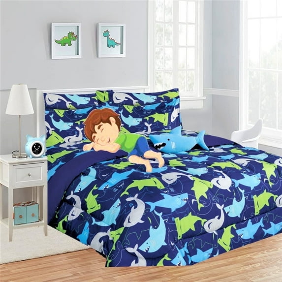 Comforter Set Bed in Bag Shark Printed Twin 6- Pieces Super Soft Bedding Bedroom Decor