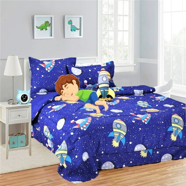 6 piece Twin space galaxy bed in bag comforter and sheet set for Kids