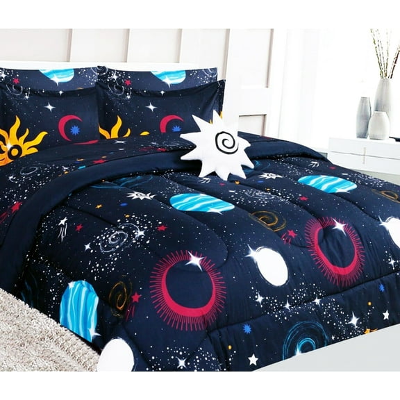 6 piece Twin space galaxy bed in bag comforter and sheet set for Kids and Teens