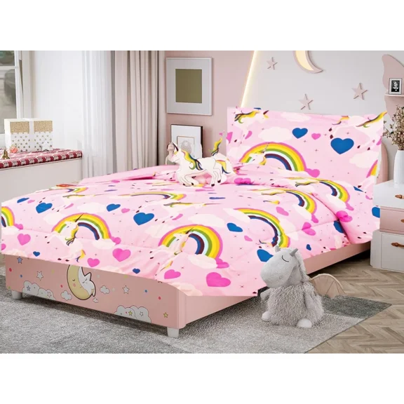 6-Piece Twin Unicorn Rainbow Bedding Comforter and Sheet Set for Teens