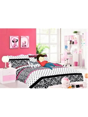 6 piece Twin zebra pink bed in bag comforter and sheet set for Kids and Teens for boy's girls bedroom room decor