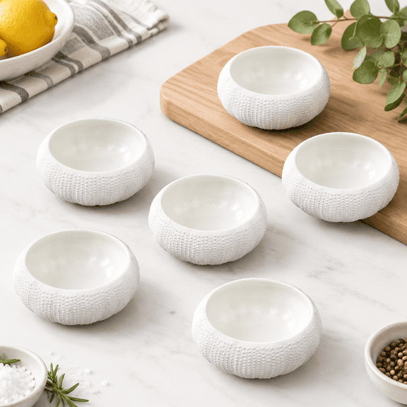 6-piece White Ceramic Condiment Server Set for Caviar, Sushi, Soy Sauce, and Appetizers