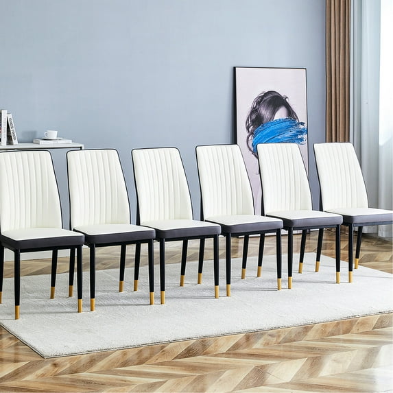 6-piece White + Grey Dining Chair Set | Suitable for Dining Room, Kitchen and Living Room | Waterproof, Easy-to-clean and Quick to Assemble