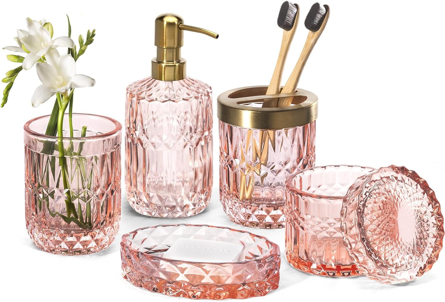 6-piece bathroom clear glass accessories kit (lost soap dispenser, soap ...