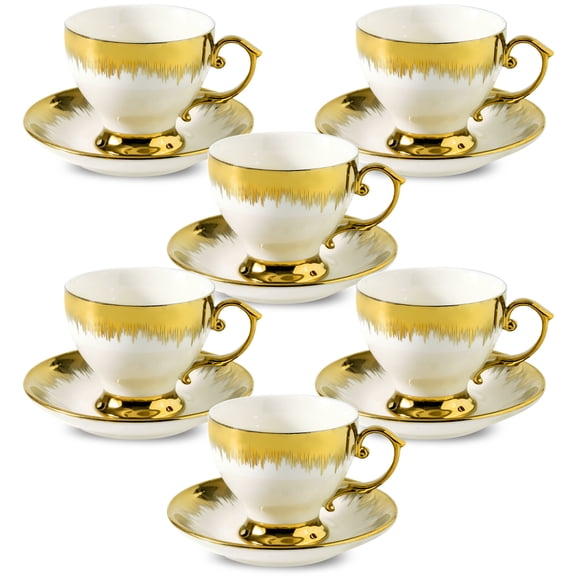 6-piece ceramic coffee cup set with saucer,White