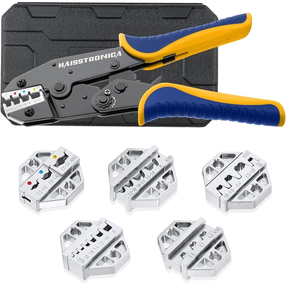 6-piece crimping tool set - for heat-shrink tube, insulated nylon, non-insulated, terminal wire tails, open barrel terminals, solar connectors ratchet crimping tool