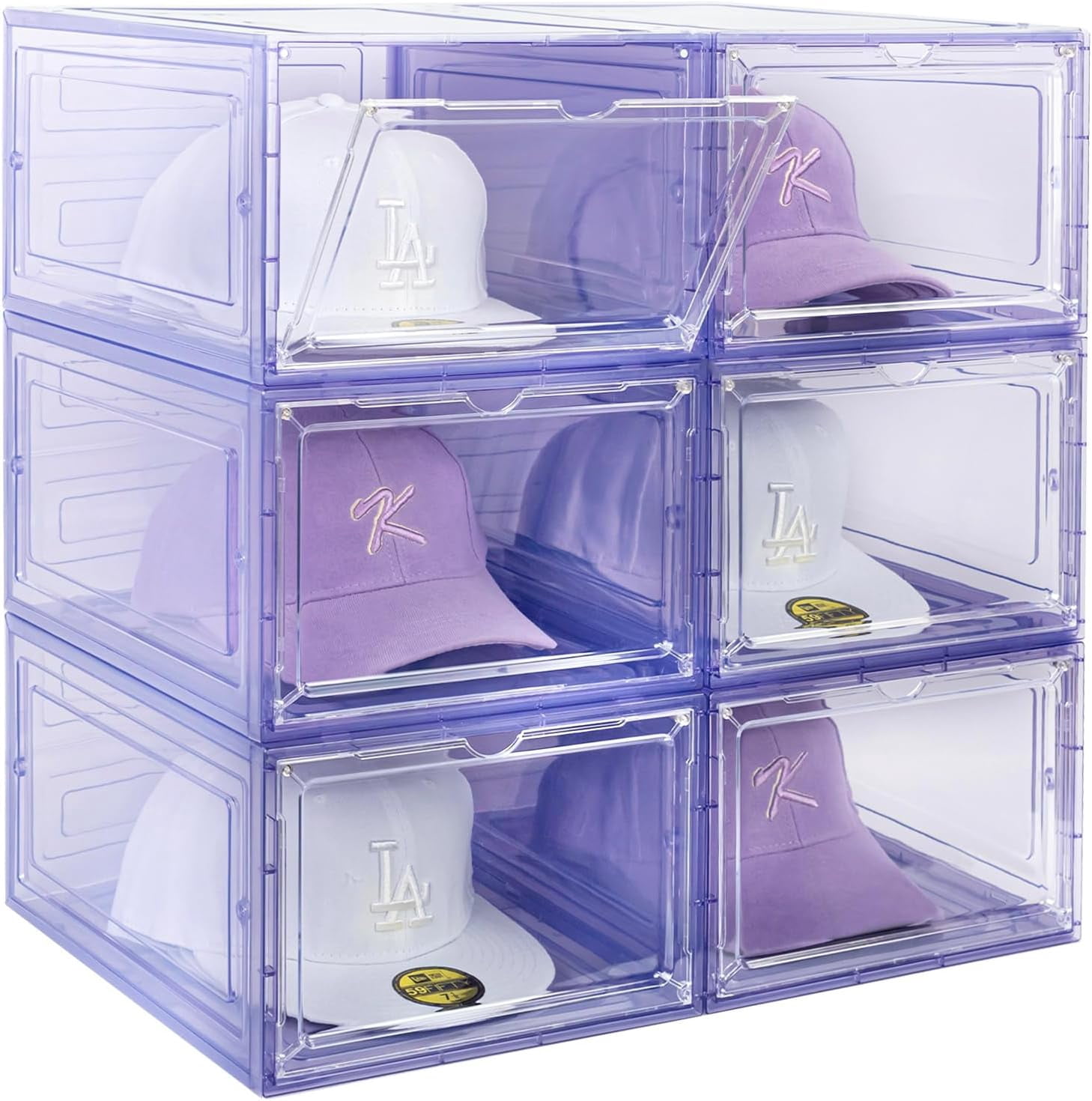 Stackable Hat Storage 6-piece hat storage box, stackable transparent baseball hat storage box ...