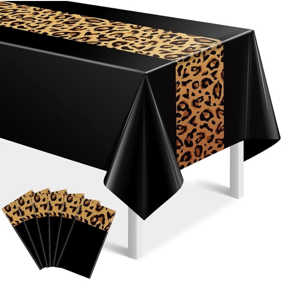6-piece leopard print party tablecloth decorations, wild animal cheetah plastic tablecloth, black leopard print tablecloth, disposable rectangular tablecloth, baby baptism birthday party supplies, 54