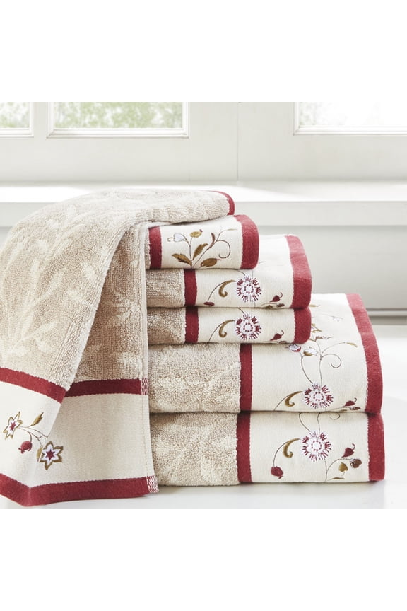 6 piece navy embroidered cotton jacquard towel set oeko tex certified highly absorbent 550gsm terry machine washable