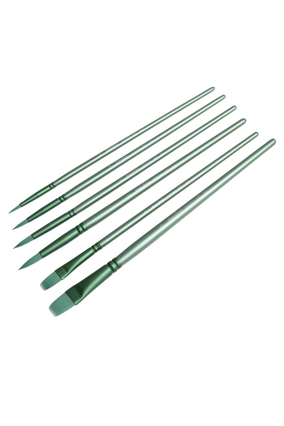 6 piece nylon multi-shape paint brush set flat round tips wooden handle for oil watercolor acrylic beginner painting