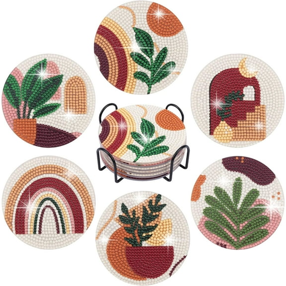 Abstract Plant Designs Diamond Painting Coasters Diamond Painting Kit 6 Piece