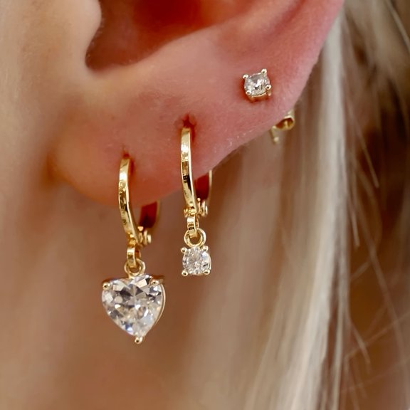 6-piece set of essential women's jewelry rhinestone earrings - round and heart-shaped cut sparkling gemstones, durable and hypoallergenic design suitable for daily and special occasions