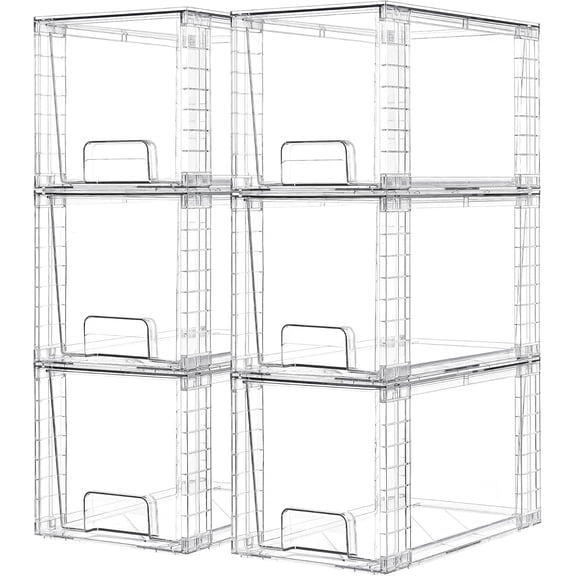6-piece set of large stackable storage drawers, easy-to-assemble acrylic bathroom cabinet under-sink organizer, plastic storage boxes suitable for kitchen cabinets, pantry, and cosmetics