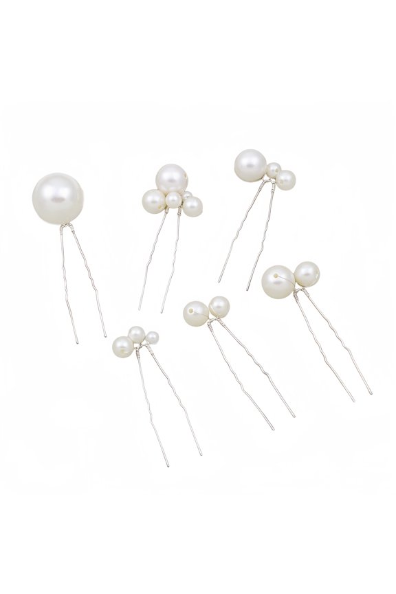 6-piece set of imitation pearl hairpins bridal wedding hair accessories U-shaped golden hairpins bridesmaid prom ladies hair accessories